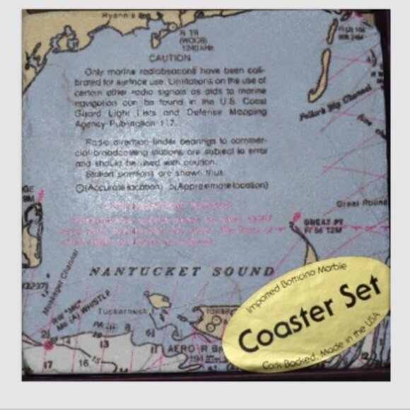 Set Of 4 Coasters Boxed Imported Marble Cape Cod Nantucket Martha's Vineyard - Picture 5 of 9